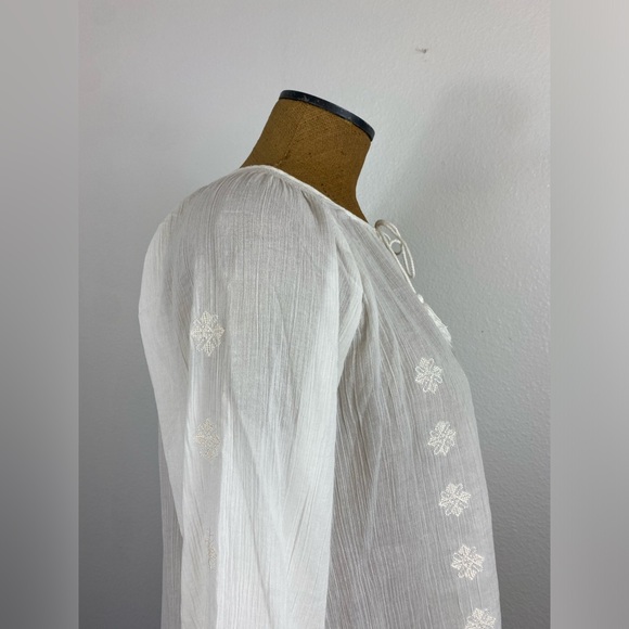 Joie Womens Peasant Blouse White Embroidered Embellished In Sequence M Tie Neck - Picture 10 of 15